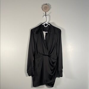 Zara Black Satin Asymmetrical Women's Dress Medium